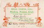 "MICKEY MOUSE CLUB" ENGLISH MOVIE THEATER MEMBERSHIP CARD.