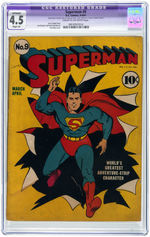 "SUPERMAN" #9 MARCH-APRIL 1941 CGC RESTORED APPARENT 4.5 SLIGHT (A) VG+.