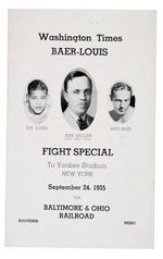 JOE LOUIS/MAX BAER 1935 FIGHT SOUVENIR MENU.
