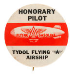TYDOL GASOLINE PAIR OF AIRSHIP BUTTONS INCLUDING RARE LARGE "HONORARY TYDOL PILOT."