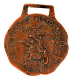 "NATIONAL MOTORCYCLE GYPSY TOUR 1921" BRASS WATCH FOB.