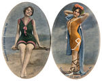 PAIR OF EARLY 1900s BATHING BEAUTY MIRRORS ONE WITH MILITARY INSTALLATION IMPRINT.