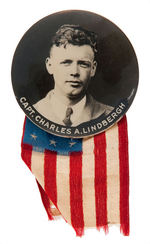 "CAPT. CHARLES A. LINDBERGH" RARE LARGER SIZE REAL PHOTO BUTTON FROM 1927.
