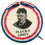 "PLUCKY LINDY" 1927 PORTRAIT BUTTON.