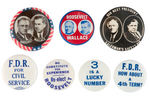 FRANKLIN ROOSEVELT SEVEN BUTTONS FROM 1940 INCLUDING “SALESMAN’S SAFETY PIN.”