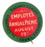 COLUMBUS RAILWAY COMPANY GROUP OF THREE PICNIC BADGES 1901-1906.