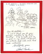 CARL BARKS UNCLE SCROOGE, DONALD DUCK & NEPHEWS ORIGINAL SPECIALTY ART ON NOTE CARD.