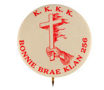 "K.K.K,/BONNIE BRAE KLAN 256" FLAMING CROSS BUTTON.