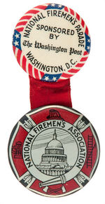 "NATIONAL FIREMEN'S PARADE SPONSORED BY THE WASHINGTON POST" DOUBLE BUTTON.