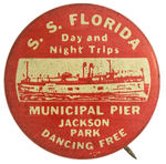 “S.S. FLORIDA” LITHO BUTTON PROMOTES “DAY AND NIGHT TRIPS.”