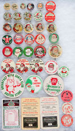 SANTA CLAUS AND CHRISTMAS EXTENSIVE COLLECTION OF 37 BUTTONS AND CALENDAR CARDS.