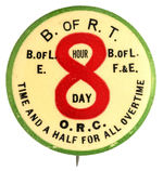 “8 HOUR DAY” WOODROW WILSON 1916 ERA RAIL WORKERS BUTTON.