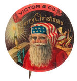 SANTA IN AMERICAN FLAG HAT EARLY AND RARE BUTTON.