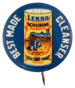 "LEKKO SCOURING POWDER" EARLY AD BUTTON FROM CPB.