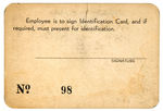 WALT DISNEY STUDIO EMPLOYEE IDENTIFICATION CARD FOR JACK R. KINNEY.