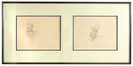 TWO-GUN MICKEY PRODUCTION DRAWING FRAMED PAIR FEATURING MICKEY & MINNIE MOUSE.