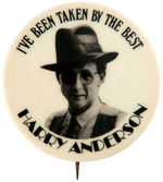 HARRY ANDERSON RARE PORTRAIT BUTTON SHOWING STAR OF TV SERIES NIGHT COURT.