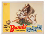 “BAMBI” ORIGINAL RELEASE LOBBY CARD TRIO AND RE-RELEASE PROMO MAILER.