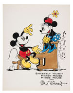 MICKEY AND MINNIE MOUSE HAND WATER COLORED STUDIO FAN CARD WITH ENVELOPE.