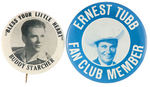 "BUDDY STARCHER" AND "ERNEST TUBB" PAIR OF COUNTRY SINGER BUTTONS.