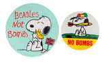 UN-LICENSED PAIR OF PEACE BUTTONS PICTURING SNOOPY FROM THE LEVIN COLLECTION.