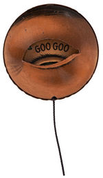 "GOO-GOO" EYE 1900 SONG-INSPIRED MECHANICAL TIN LITHO BADGE.