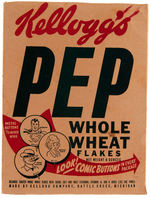 "KELLOGG'S PEP" CEREAL BOX FEATURING SUPERMAN/PEP PINS.