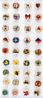 "KELLOGG'S PEP" CEREAL COMPLETE SET OF WWII MILITARY INSIGNIA PREMIUM BUTTONS.