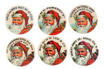 SIX SANTA BUTTONS WITH SIX DIFFERENT IMPRINTS.
