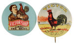 PAIR OF COLORFUL CANADIAN BUTTONS PROMOTING "VICTOR SOAP."