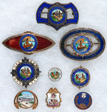 JAMESTOWN ENAMEL ON METAL NINE BADGES FROM THE IRA REED COLLECTION.