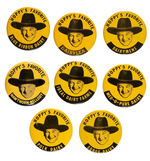 "HOPALONG CASSIDY OUTSTANDING COLLECTION OF "HOPPY'S FAVORITE" BUTTONS WITH DAIRY IMPRINTS.