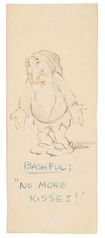 SNOW WHITE GROUP OF FIVE EARLY DWARF STORYBOARD DRAWINGS WITH CAPTIONS.