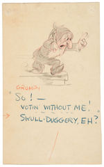 SNOW WHITE GROUP OF FIVE EARLY DWARF STORYBOARD DRAWINGS WITH CAPTIONS.