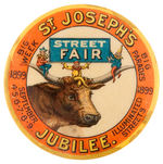 “ST. JOSEPHS’ JUBILEE STREET FAIR” OUTSTANDING 1899 BUTTON.