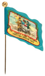 "THE LEWIS & CLARK CENTENNIAL” CELLULOID FLAG WITH PIANO ADVERTISING.