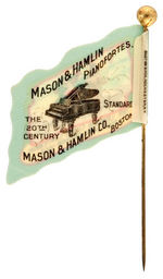 "THE LEWIS & CLARK CENTENNIAL” CELLULOID FLAG WITH PIANO ADVERTISING.