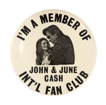 "I'M A MEMBER OF JOHN & JUNE CASH INT'L FAN CLUB" SCARCE BUTTON.