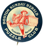 BOSTON NEWSBOY PROMOTING “PUZZLE CLUB” BUTTON FROM HAKE COLLECTION.