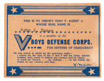 "V-BOYS DEFENSE CORPS" FIRST SEEN MEMBERSHIP CARD AND PATCH.