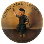 LARGE PAPERWEIGHT MIRROR SHOWING ICONIC DUTCH BOY OF LEAD PAINT MAKER.
