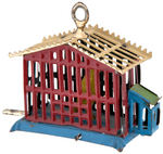 BIRD IN CAGE TIN LITHO PENNY TOY W/MECHANICAL ACTION.