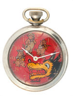 THREE LITTLE PIGS POCKET WATCH WITH ANIMATED BIG BAD WOLF BY INGERSOLL.