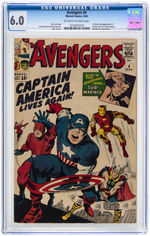 "THE AVENGERS" #4 MARCH 1964 CGC 6.0 FINE - FEATURING FIRST SILVER AGE CAPTAIN AMERICA.