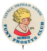 “MEMBER” BUTTON FOR “LITTLE ORPHAN ANNIE FUNY FROSTYS CLUB" FROM HAKE COLLECTION.