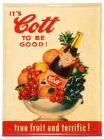 “IT’S COTT TO BE GOOD!   LARGE EMBOSSED TIN LITHO SIGN.