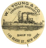 SPANISH AMERICAN WARSHIP “IOWA” USED TO PROMOTE “COMMISSION MERCHANTS” BUTTON.