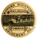 EARLY PHOTO BUTTON OF “…MINIATURE RAILROAD” RIDE BY OMAHA AMUSEMENT CO.