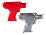 "PEZ SPACE GUN" PAIR IN RARE SILVER AND RED COLOR WITH PERMITS.