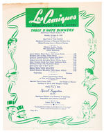 "LES COMIQUES – HOLLYWOOD PLAZA HOTEL" MENU PAIR WITH SUPERMAN, TARZAN, THE LONE RANGER AND OTHERS.